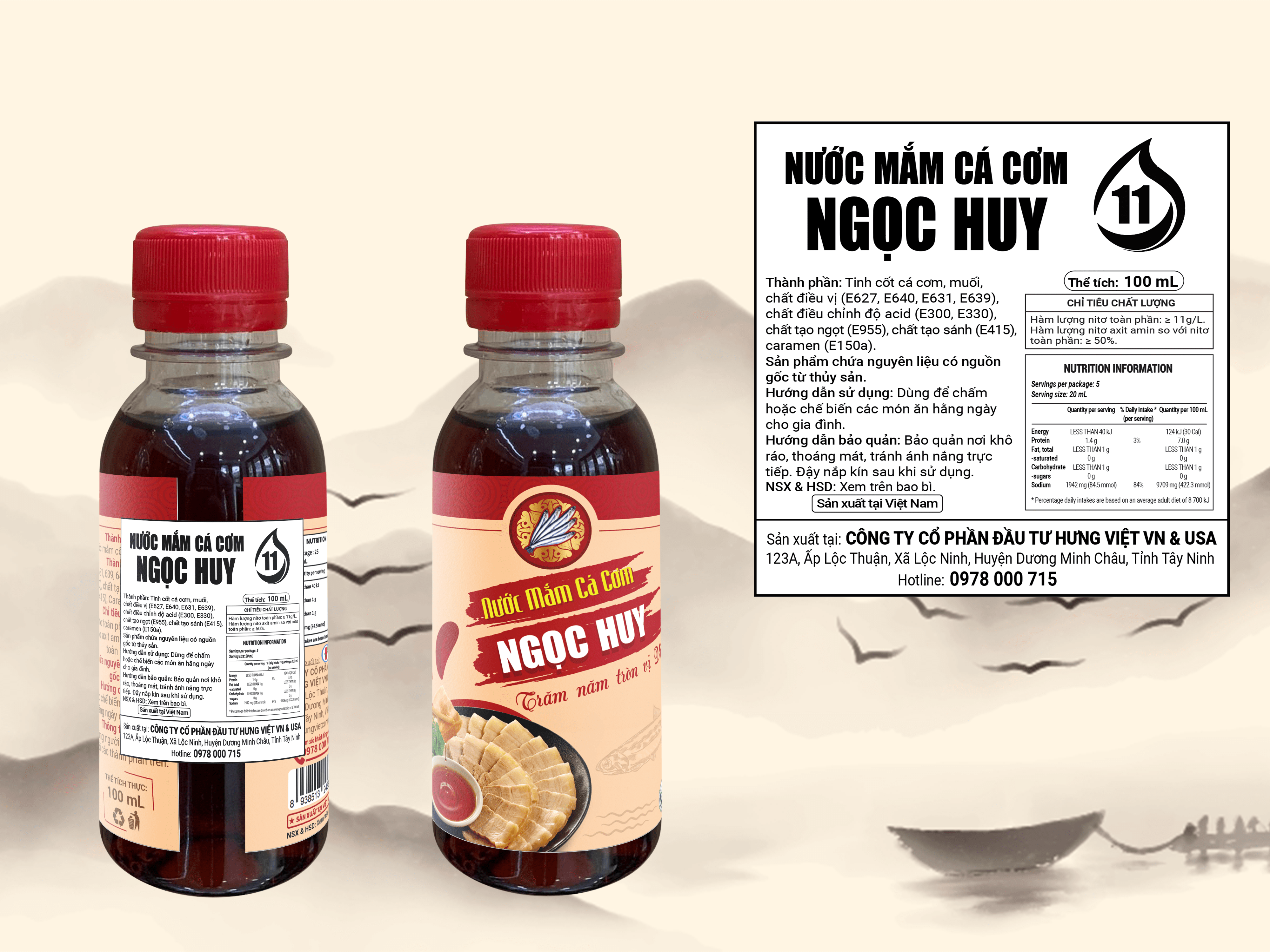 Lốc Nước Mắm Ngọc Huy 11 Độ Đạm - 6 Chai x 100ml