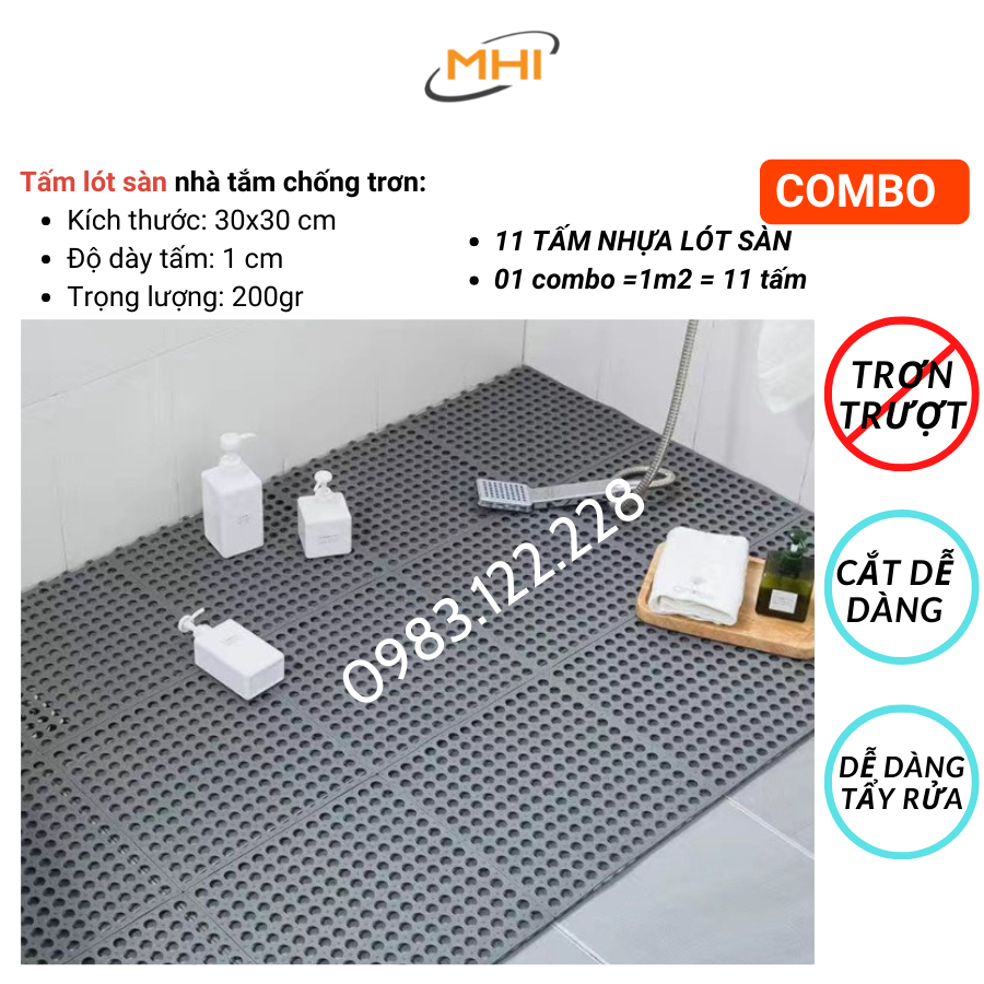 Tấm lót sàn nhà vệ sinh MHI. Vỉ nhựa lót sàn chống trơn Trải Sàn Nhà Tắm/Vệ Sinh/Nhà Bếp.