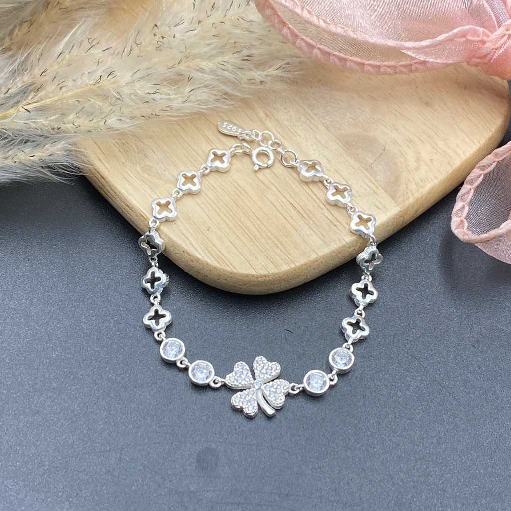 Vòng Tay Lắc Tay Nữ Bạc Ta Cỏ 4 Lá Đính Đá BẠC HIỂU MINH LTU614