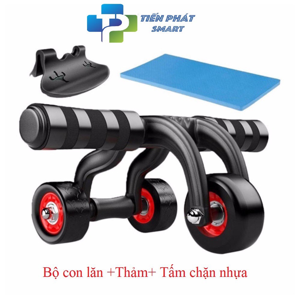 Con Lăn Tập Cơ Bụng 4 Bánh Chính Hãng(TẶNG KÈM CHẶN VÀ THẢM QUỲ GỐI)