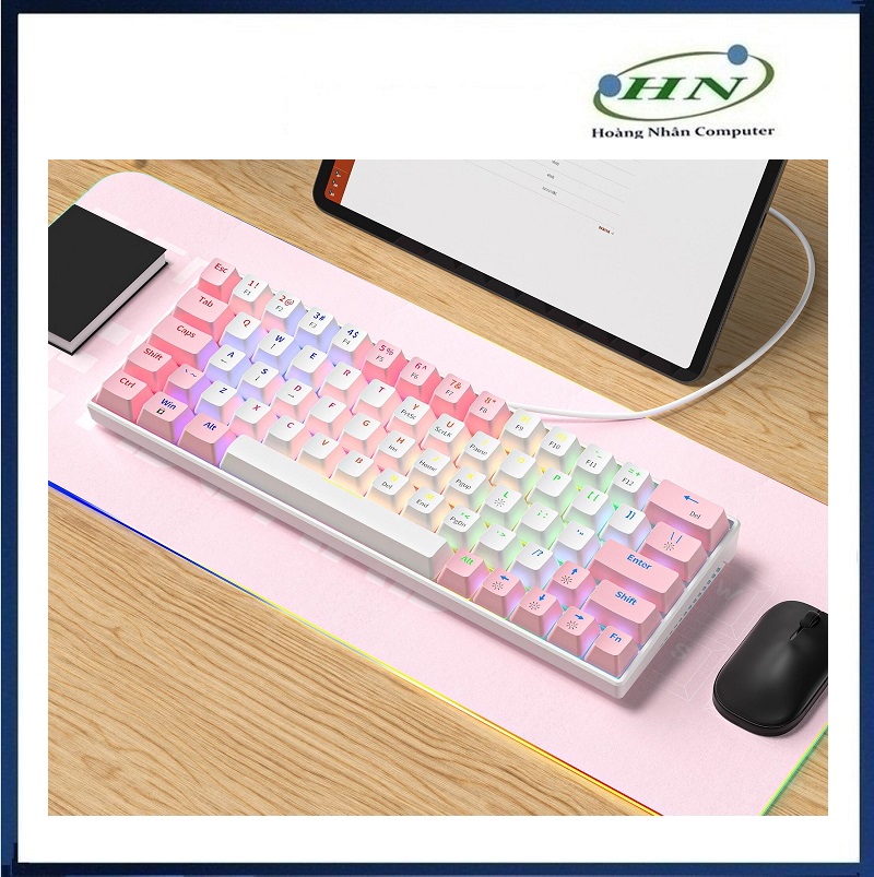 Bàn phím cơ Blue Switch ZIFRIEND KA6406 với thiết kế mini size vô cùng nhỏ gọn kèm theo đèn led RGB - HN