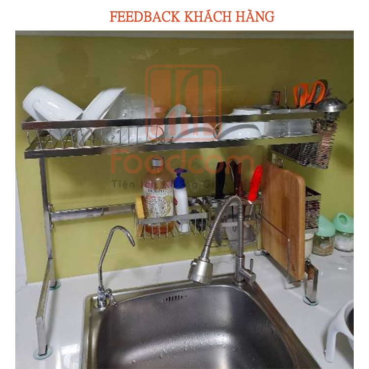 Kệ chén bát đa năng Foodcom bằng inox cao cấp không gỉ, giá để bát trên bồn rửa ráo nước cho nhà bếp sạch sẽ