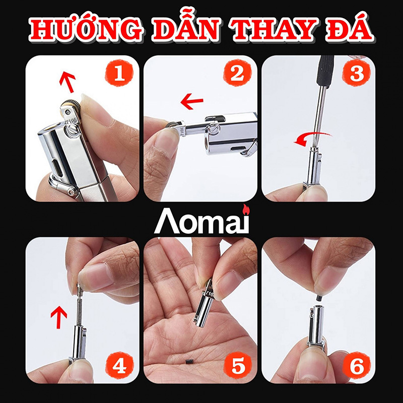 Bật Lửa Khè Gas Đá Lộ Thiên Aomai Am7108 – Xài Gas (giao màu ngẫu nhiên)