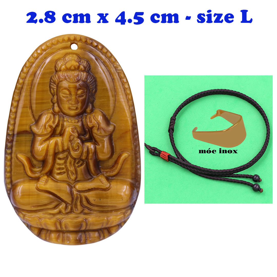 Mặt Phật Đại nhật như lai đá mắt hổ 4.5 cm kèm vòng cổ dây dù nâu - mặt dây chuyền size lớn - size L, Mặt Phật bản mệnh