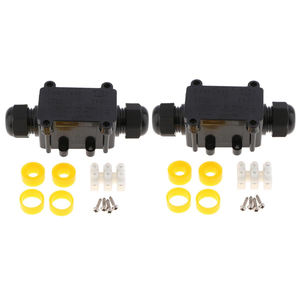 2 Bộ Chống Nước IP68 Cáp Đầu Nối Dây Điện 2Way Ngã Ba Hộp Đen