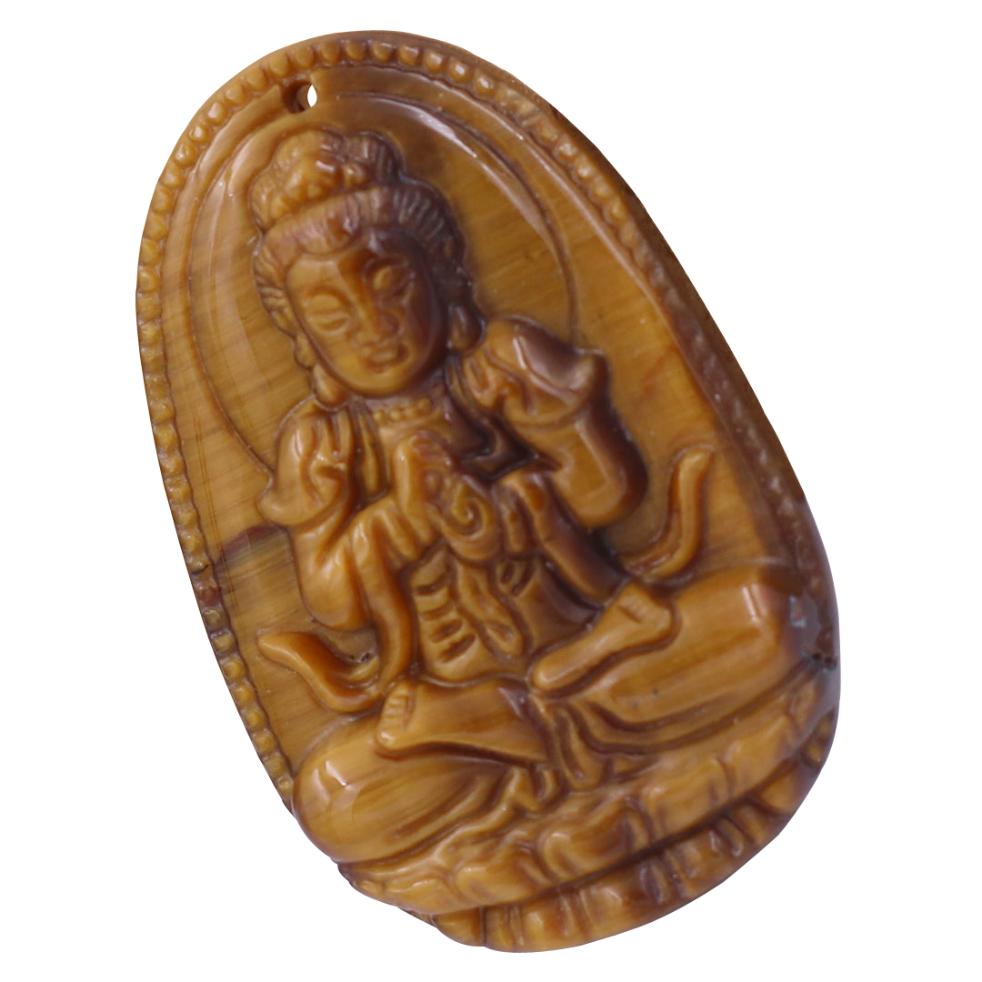 Mặt Phật Đại nhật như lai đá mắt hổ 3.6 cm kèm vòng cổ dây cao su nâu - mặt dây chuyền size M, Mặt Phật bản mệnh