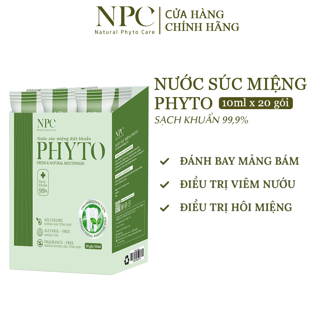 Nước súc miệng Phyto làm sạch khoang miệng 99.9%, tinh dầu thiên nhiên - Hộp 20 gói x 10ml/gói