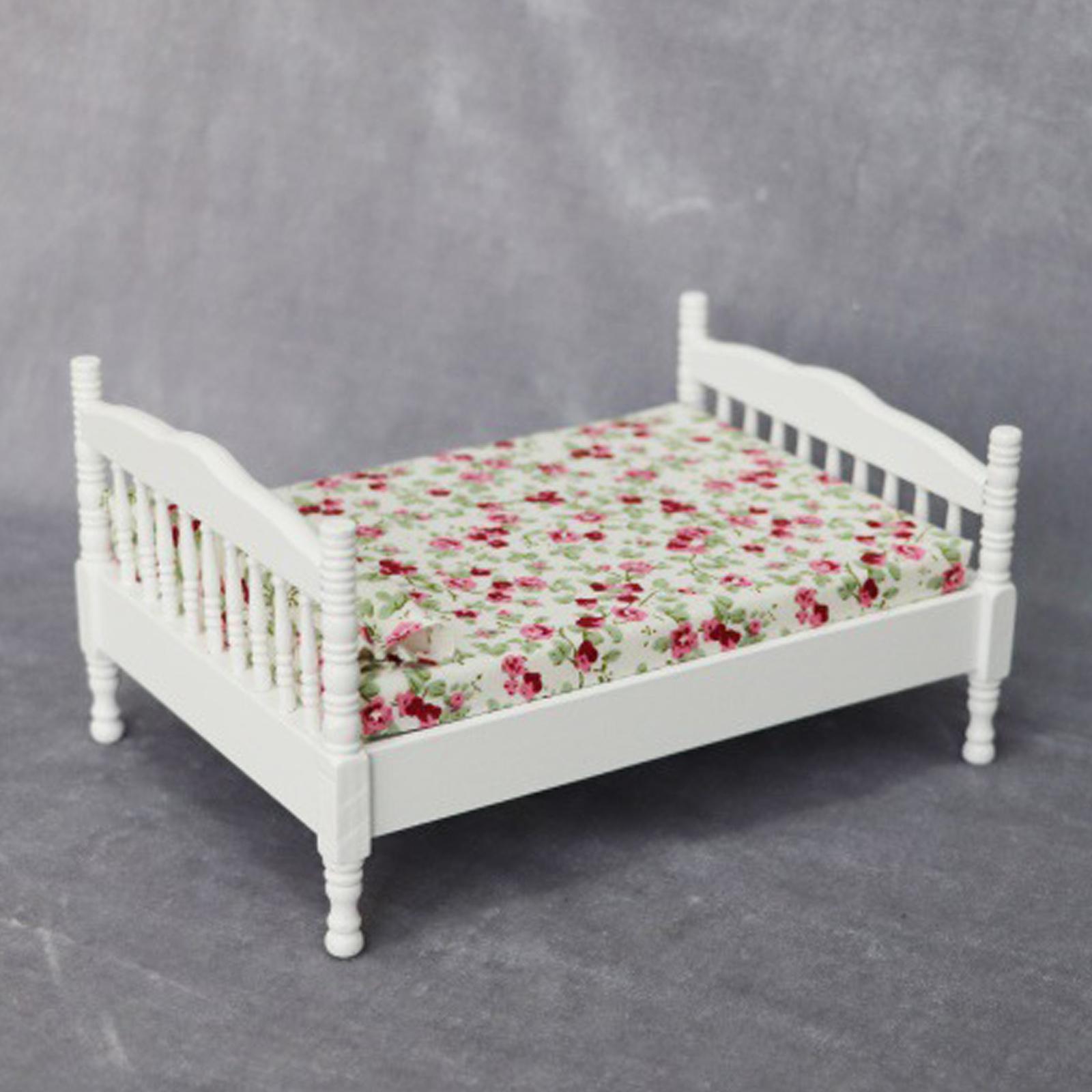 1:12 Doll House Miniature Bed Scale Tiny Decor Wood for Doll House Furnish
