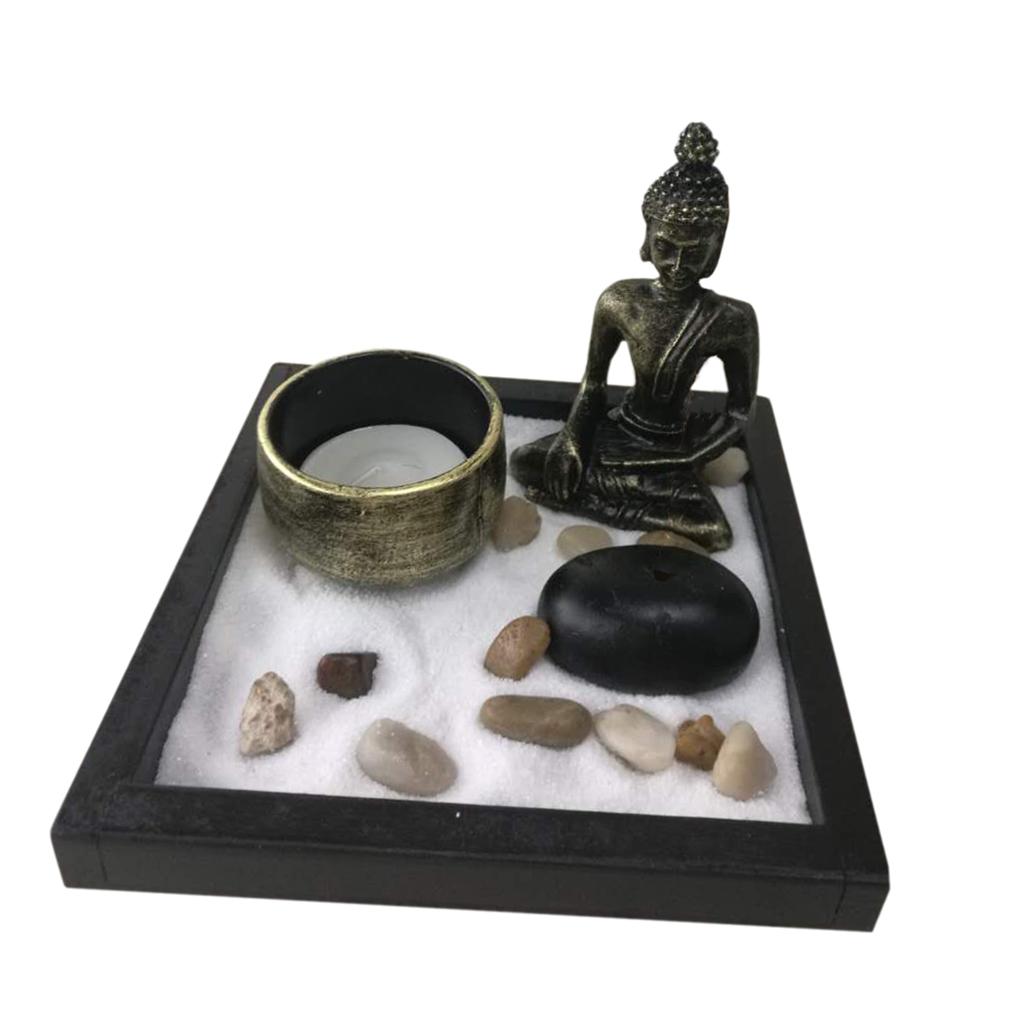 Zen Garden Sand Kit Tabletop Decor Buddha Tealight Holder Incense Burner #1