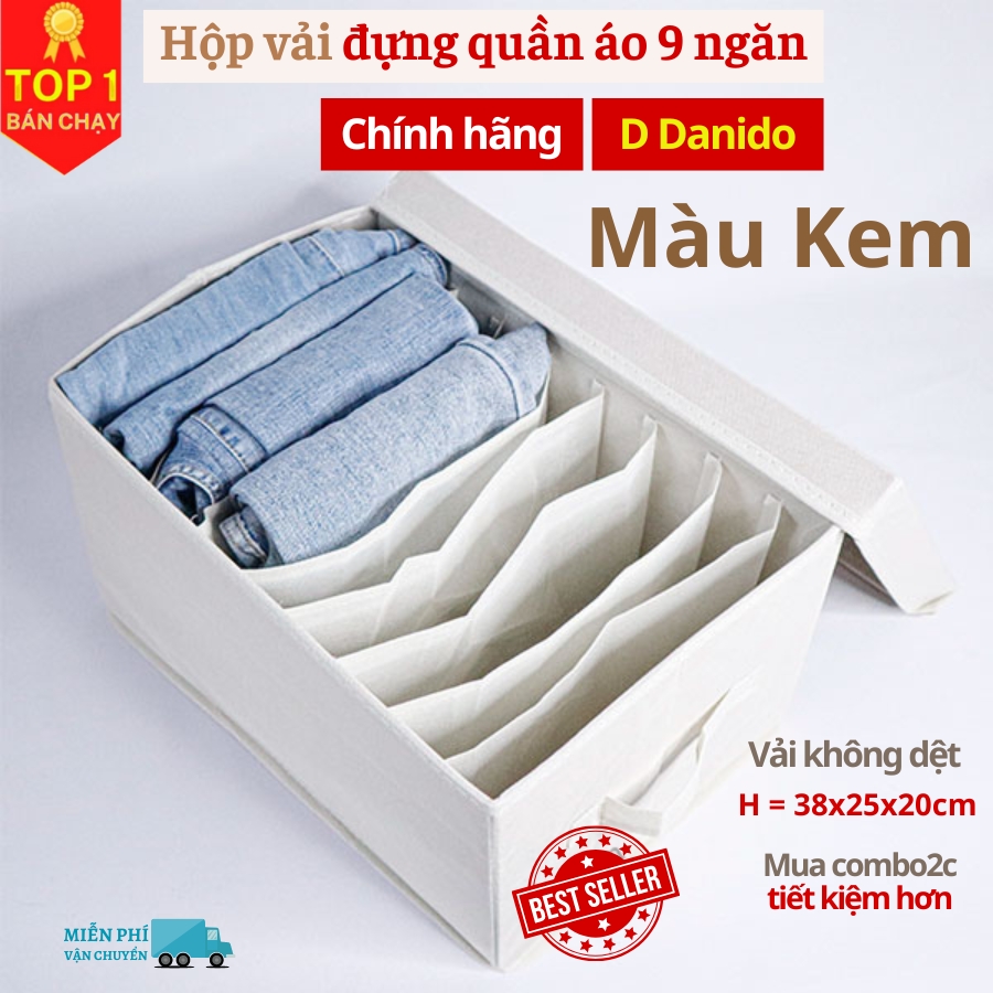 Hộp vải đựng quần áo chia 9 ngăn đa năng D Danido - Khay đựng đồ 9 ngăn tiện ích, chất liệu cao cấp vải không dệt có nắp, an toàn môi trường