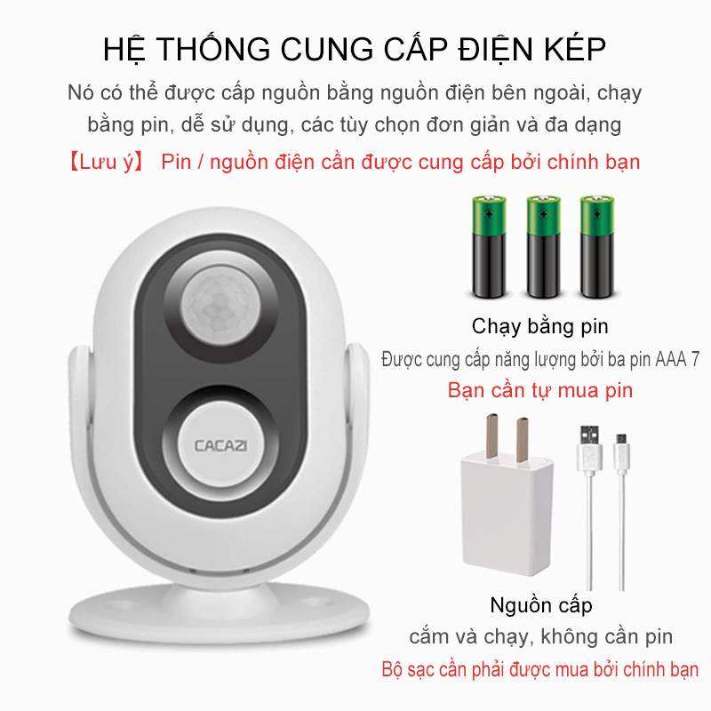 Chuông báo khách tự động CACAZI V037, báo động chống trộm, dùng cảm biến hồng ngoại dành cho cửa hàng và siêu thị