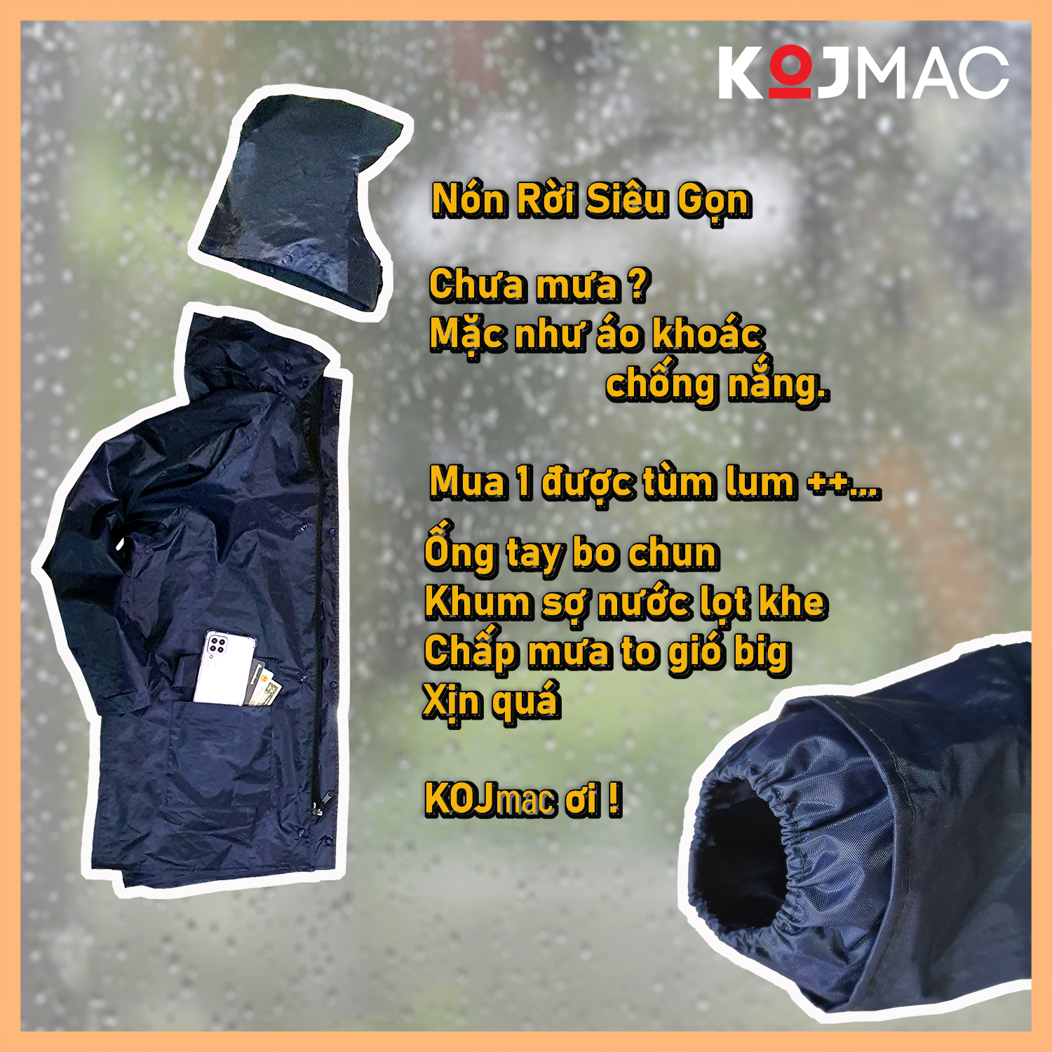 Bộ Quần Áo Mưa Cao Cấp KOJMAC Raincoat 1 Người Lớn ( Sỉ Có Túi Dây Khóa Kéo Vải Dù Dày Đi Xe Nam Nữ, aomua Có Túi )