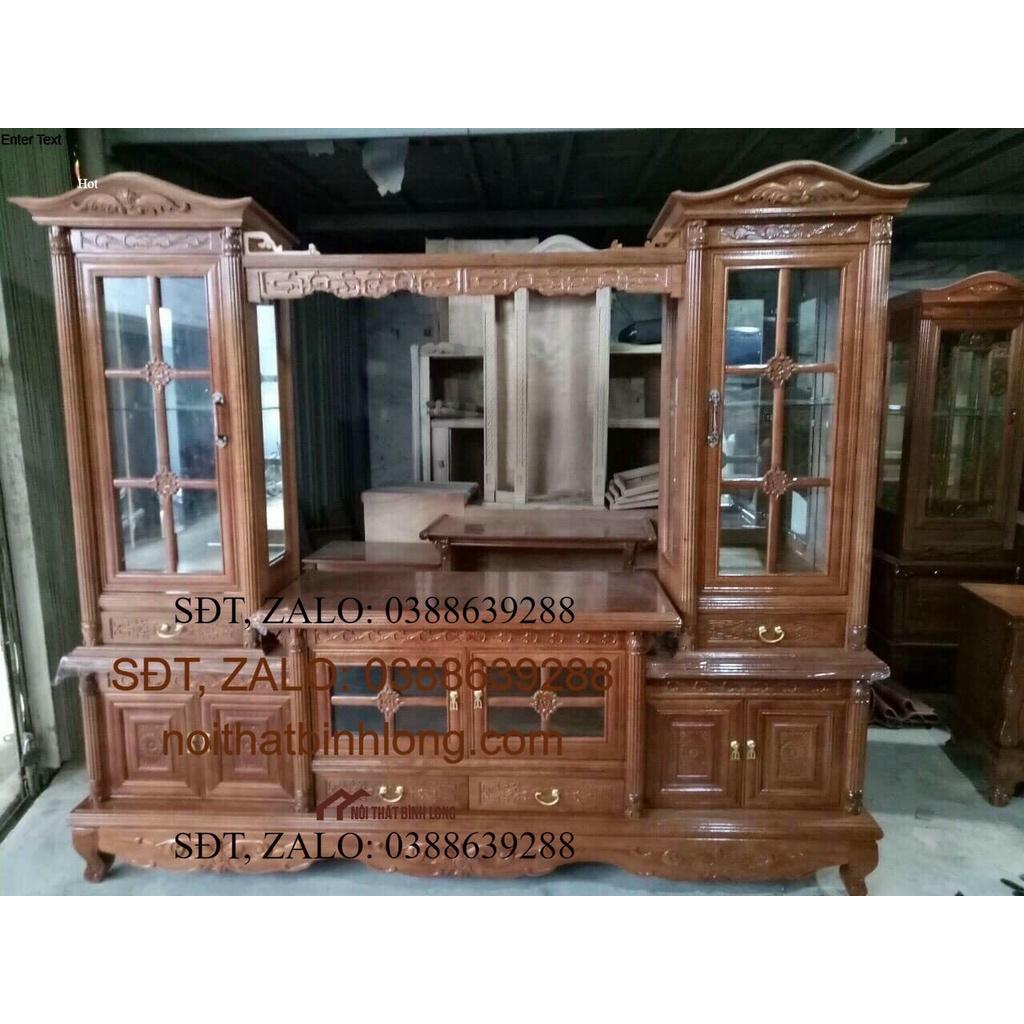 Kệ TV Gỗ Xoan Đào Kết Hợp Tủ Trưng Bày 2m2