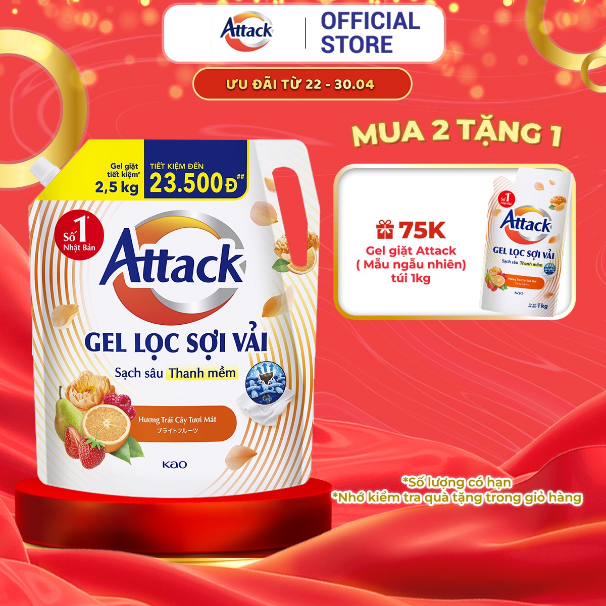 Gel Giặt Attack Hương Trái Cây Tươi Mát Túi 2.5Kg