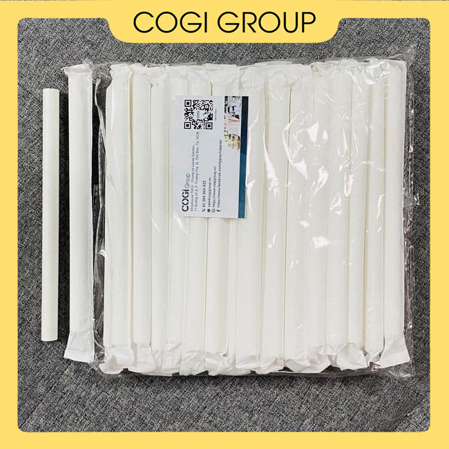 100 cái ống hút giấy 12mm bọc màng, size to uống trà sữa có trân châu