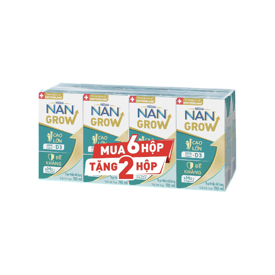 Lốc 4 Hộp Sữa pha sẵn Nestlé NANGROW 110ml/hộp sữa mát công thức từ Thụy Sĩ 100% Canxi giúp bé cao lớn vượt trội