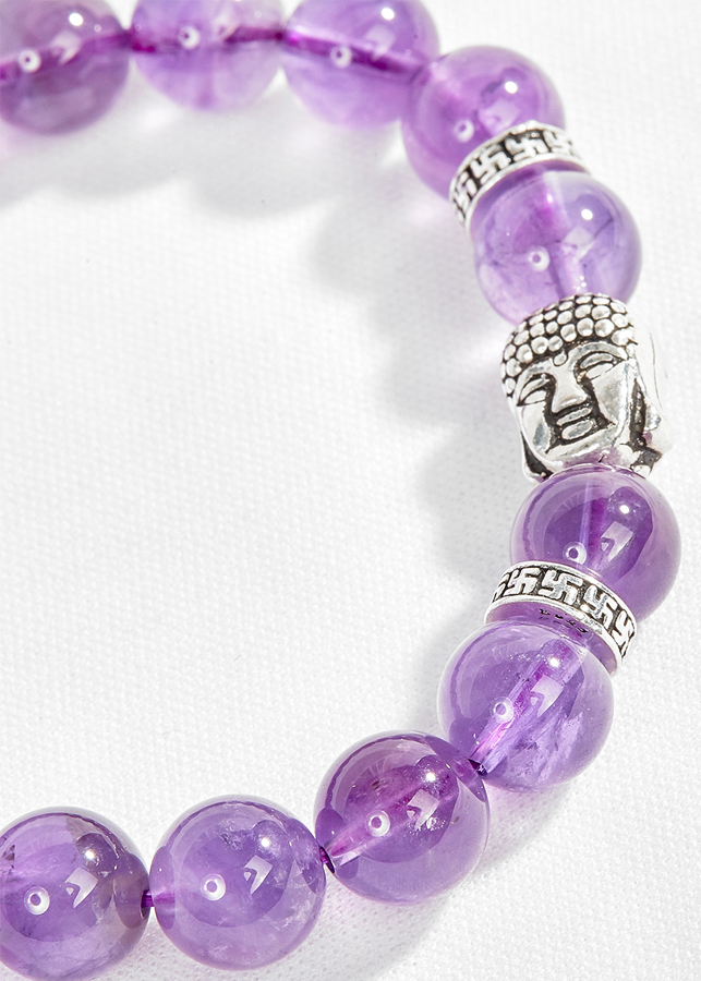 Vòng đá thạch anh tím thiên nhiên phối charm phật bạc Ngọc Quý Gemstones