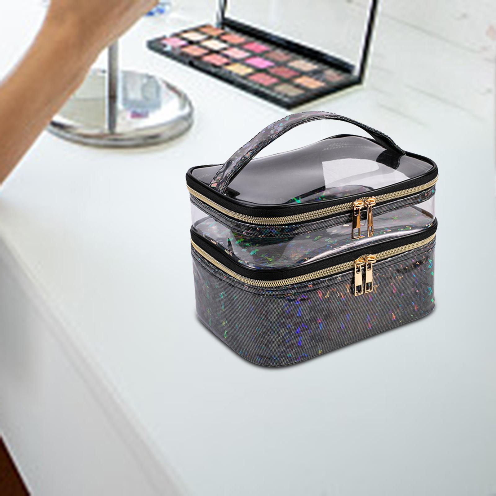 Double Layer Cosmetic Bag Makeup Bag Toiletry Bag Transparent Makeup Brush Bags Quality Zipper