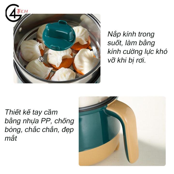 Nồi Điện Mini Shiban 2 Tầng Đa Năng Tặng Kèm Khay Hấp ( Chiên, Xào, Nấu ăn, nấu cơm, nấu lẩu mini )