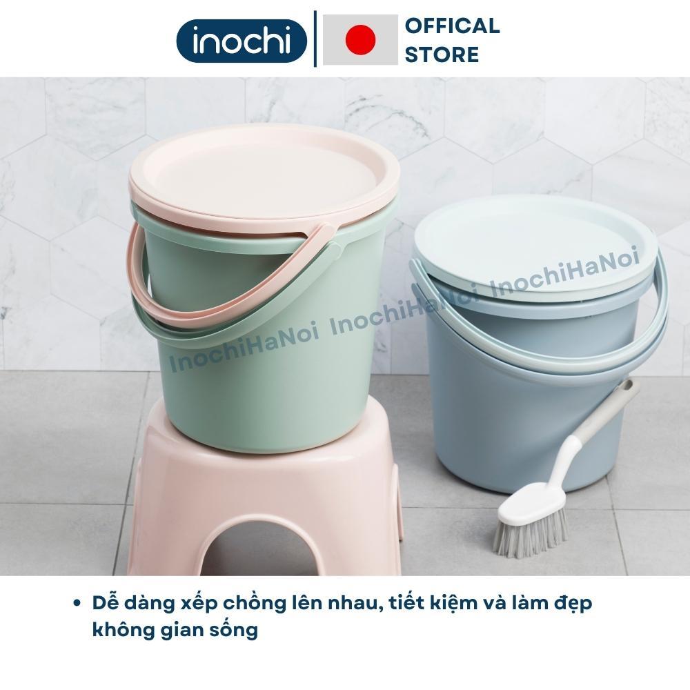 Xô chậu nhựa có nắp inochi cao cấp Notoro 11L 14L màu patsel đựng nước, gạo