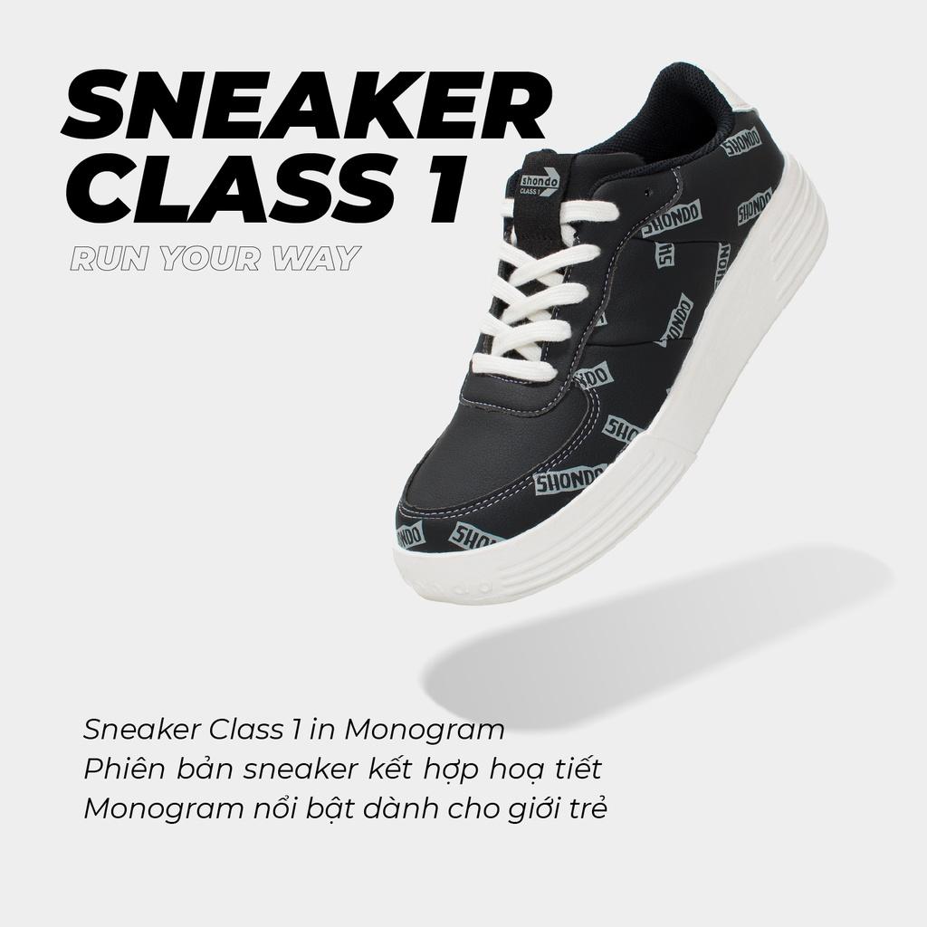 Giày Sneaker Nam Nữ Shondo Sneaker Class 1 Monogram Đen SND0110