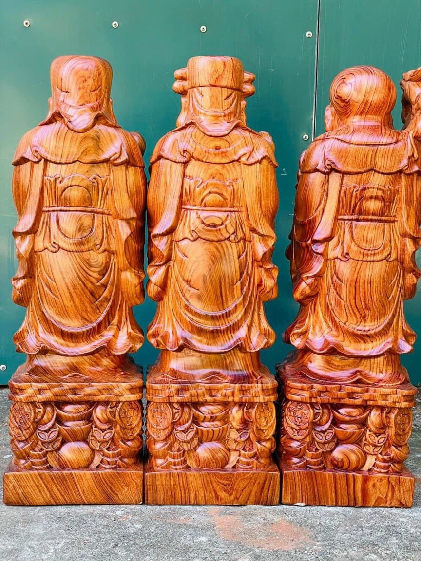 Bộ tượng phật tam đa phúc lộc thọ bằng gỗ hương đá kt cao 60×18×15cm