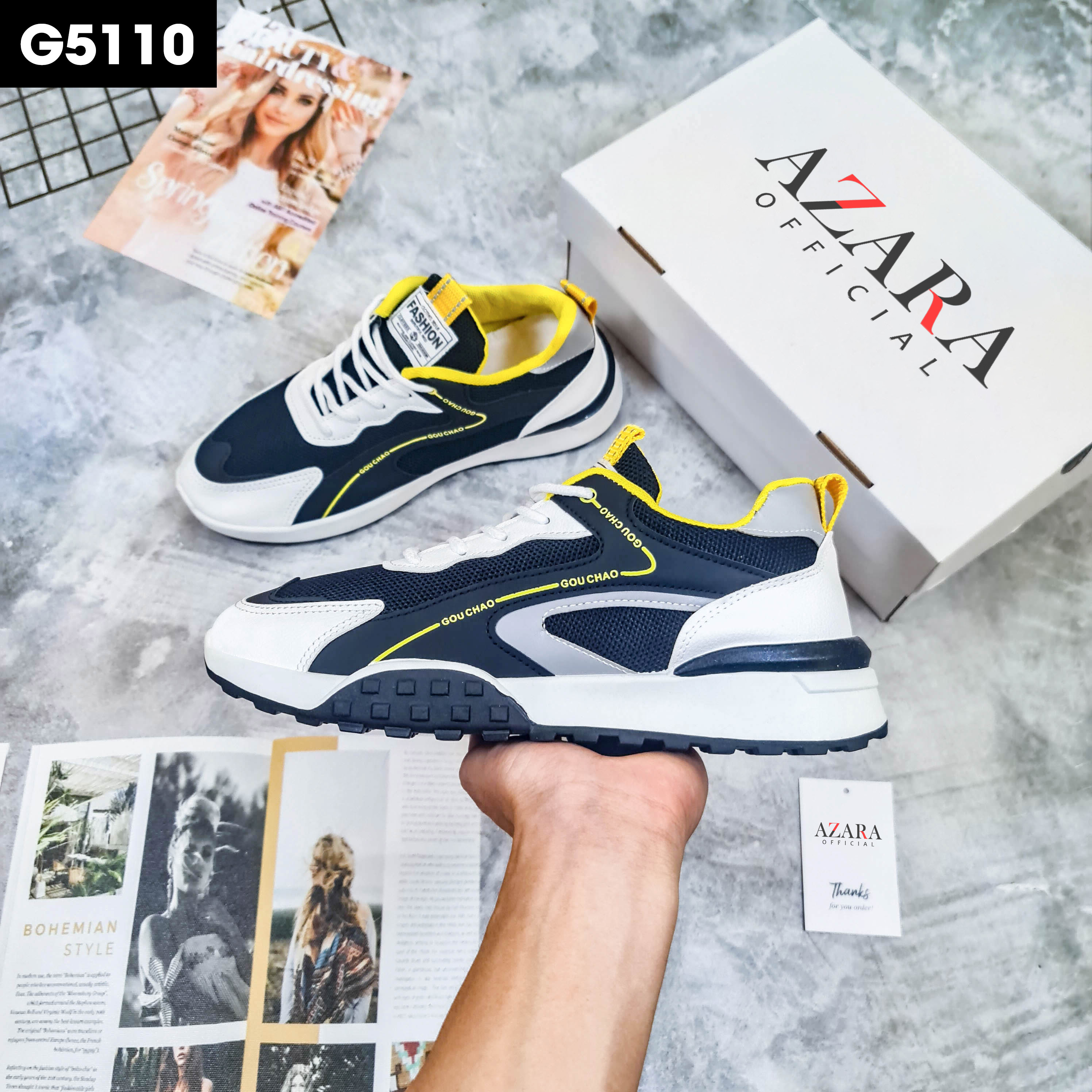 Giày Thể Thao Nam AZARA - Giày Sneaker Màu Đen Viền Trắng - Trắng Viền Đen - Phong Cách Cool Ngầu Kiểu Dáng Trẻ Trung - G5110