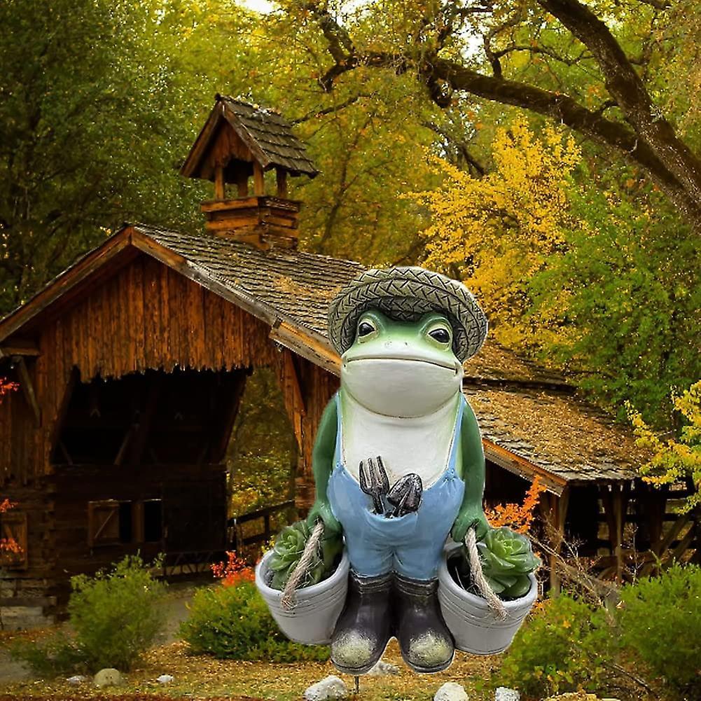Trang trí vườn ngoài trời, Phụ kiện trang trí vườn ếch, Tượng vườn, Tác phẩm điêu khắc ếch xanh 11.5x6.5x15 cm