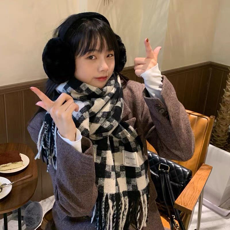Khăn Len Quàng Cổ Nam Nữ Khăn Len Đôi Quàng Cổ Tặng Quà Noel Khăn Len Quàng Cổ Nam Nữ Khăn Kẻ Caro Hàn Quốc Cam