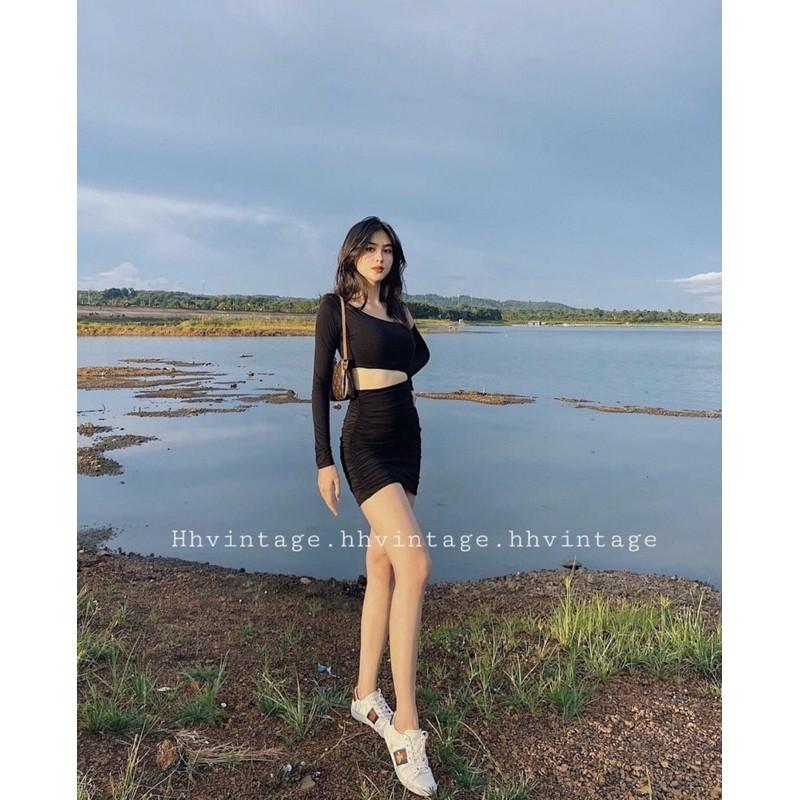 Đầm khoét eo lệch vai