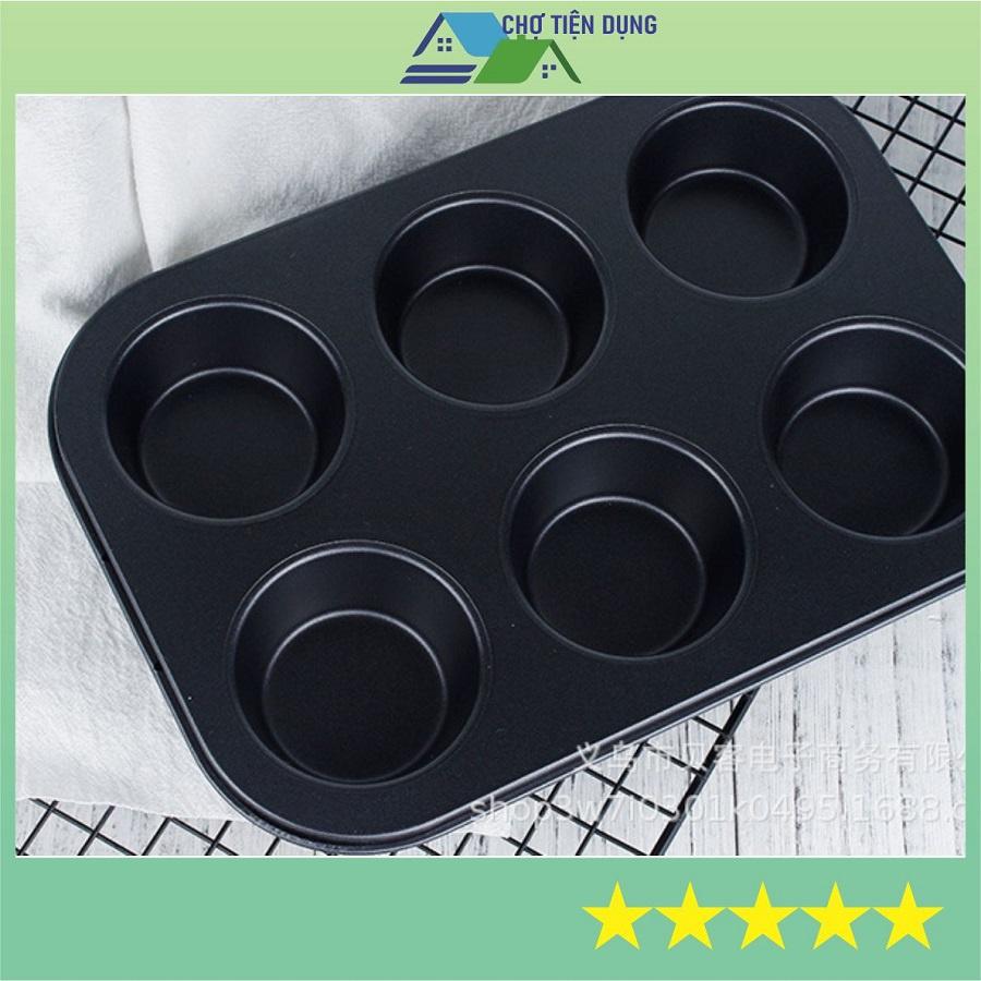 Khay Nướng Bánh Cupcake Khuôn Muffin 6 Bánh Chống Dính Cao Cấp MÀU ĐEN - TRAY6MUFFD