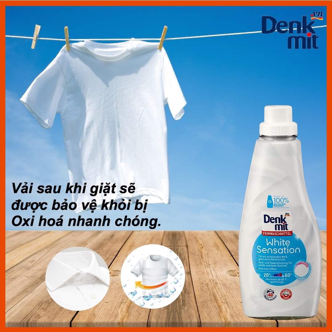 Nước giặt trắng quần áo Denkmit # Nước giặt Denkmit White Sensation dành cho quần áo trắng - chai 1L