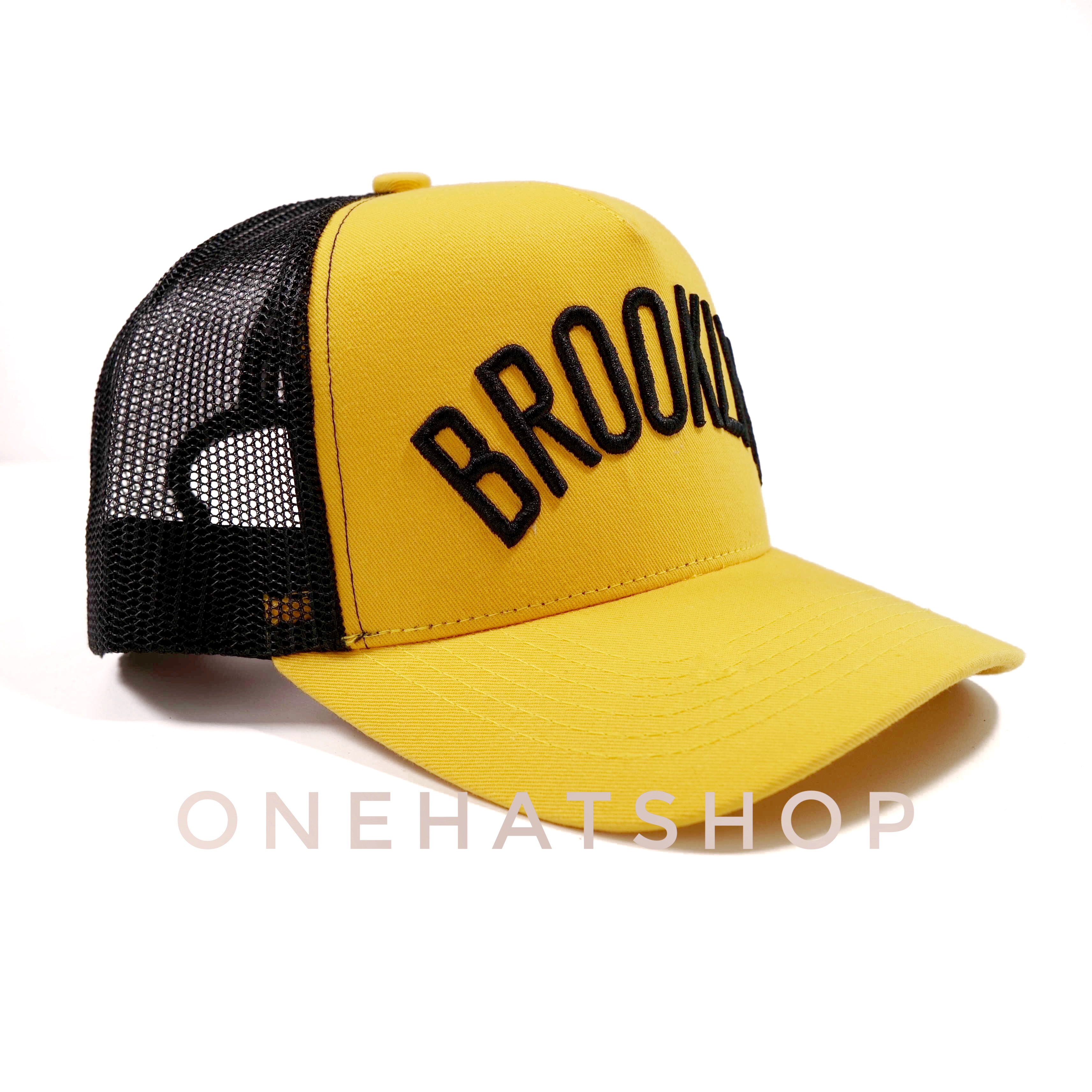 Nón kết đẹp fom trucker vải vàng - lưới Logo Brooklyn Brand One Hat