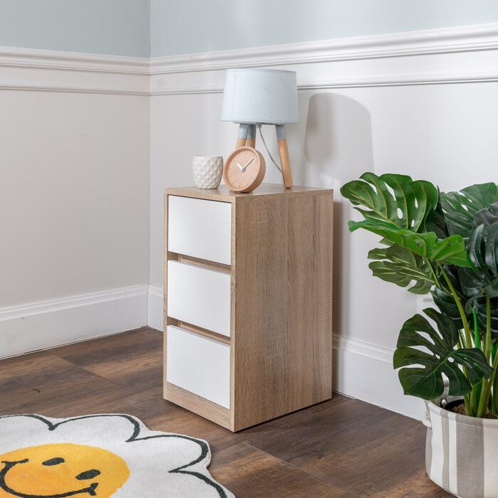 SB Furniture, Looms, Chavez Low Drawer Cabinet, Solid Oak Color, W30xD35xH57 cm.