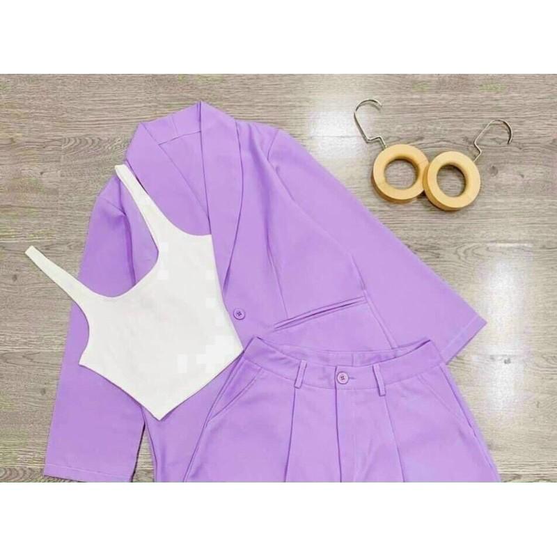 Set 3 món nữ vest tím mix áo trắng siêu sang