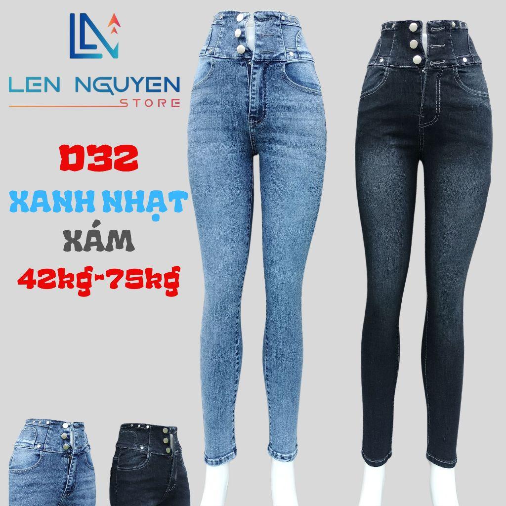 D32_Quần jean nữ, dài, lưng cao, quần bò nữ dáng ôm, quần rin nữ có big size, cho 42kg đến 75kg,LEN NGUYEN STORE - Xám