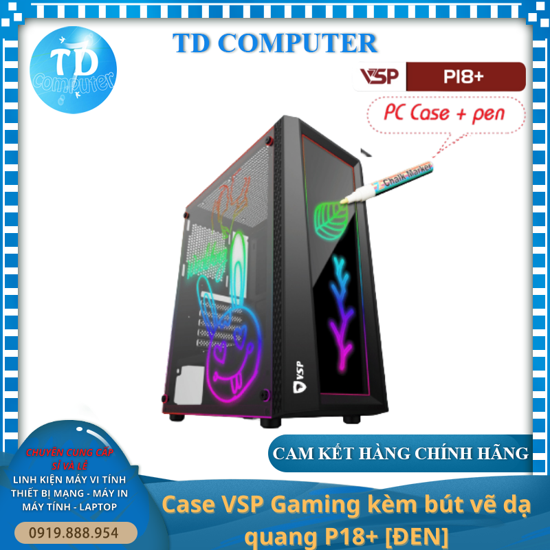 Vỏ máy tính Case VSP P18+ [ĐEN] kèm bút dạ quang ~ kính cường lực (Không FAN - ATX, Micro-ATX, ITX) - Hàng chính hãng TECH VISION phân phối