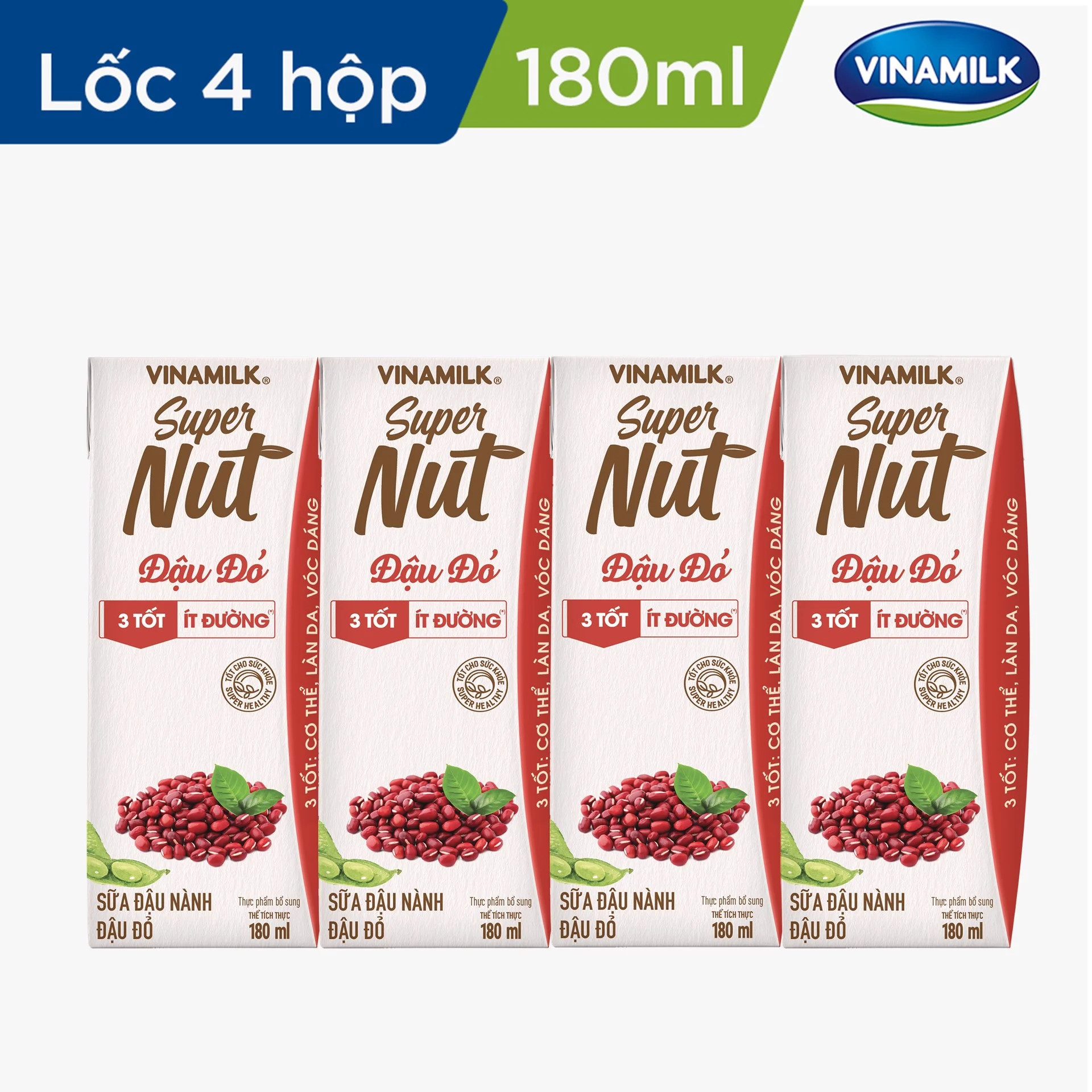 COMBO SỮA ĐẬU NÀNH VINAMILK SUPER NUT ĐẬU ĐỎ ÍT ĐƯỜNG 180ML