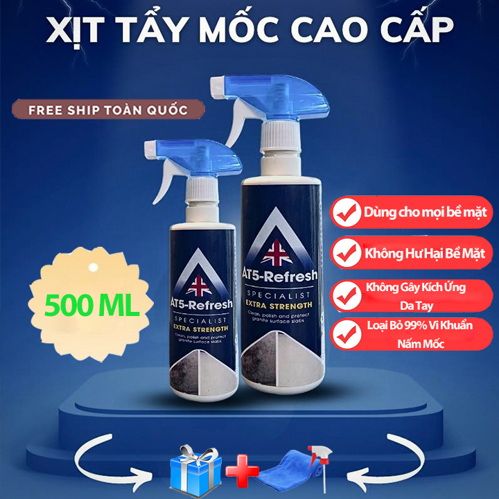 Chai Xịt Tẩy Nấm Mốc Diệt 99,9% Vi Khuẩn AT5 REFRESH 500ml - Tẩy Nấm Mốc Tường Nhà, Phòng Tắm ,Nhà Bếp