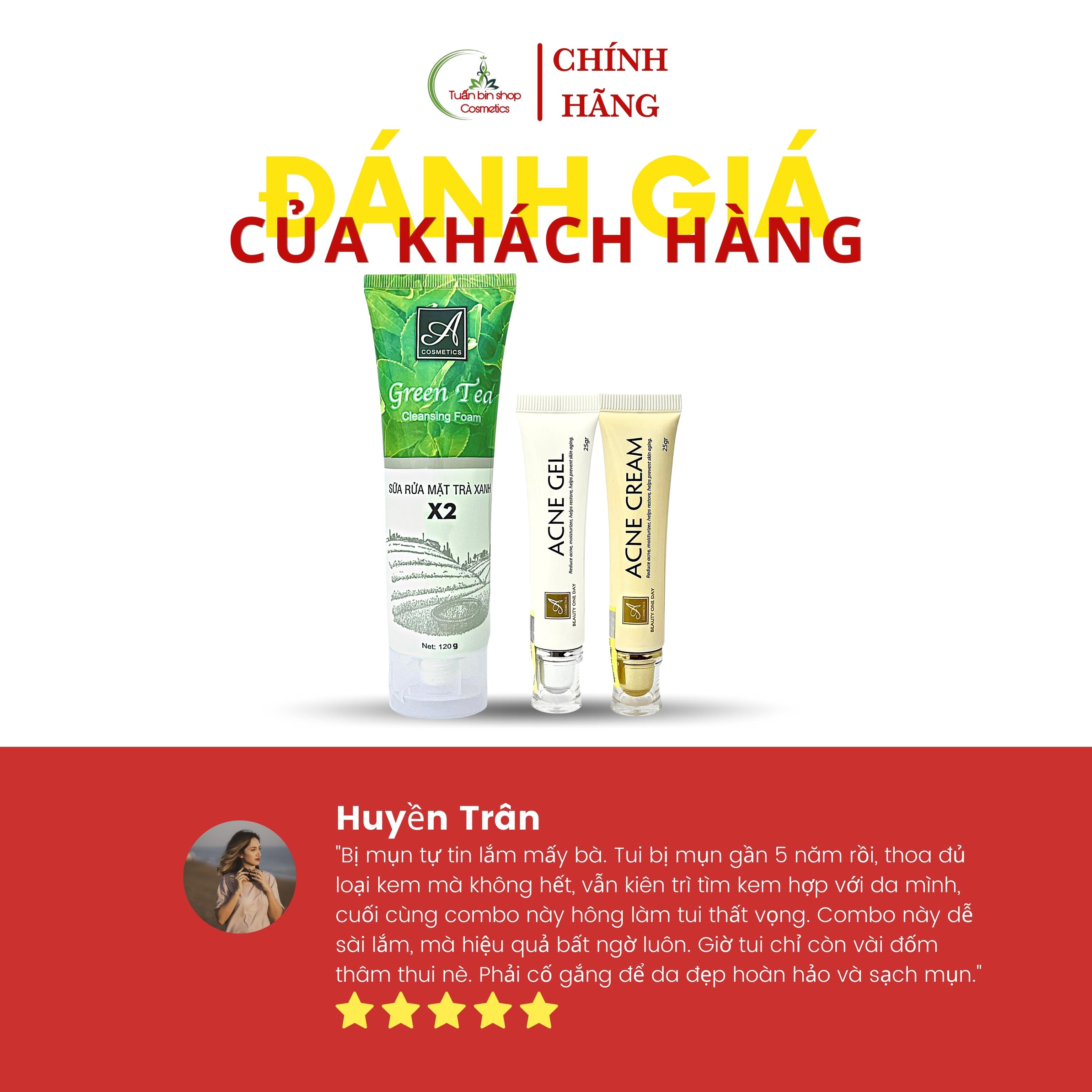 Combo kem giảm mụn, kiềm dầu Acosmetics, kem giảm mụn siêu tốc độ, sữa rửa mặt trà xanh x2 170g