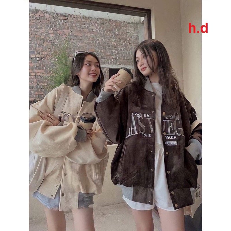 Áo Khoác Nữ Mùa Đông Bomber Nhung Tăm Unisex Dáng Rộng Cao Cấp