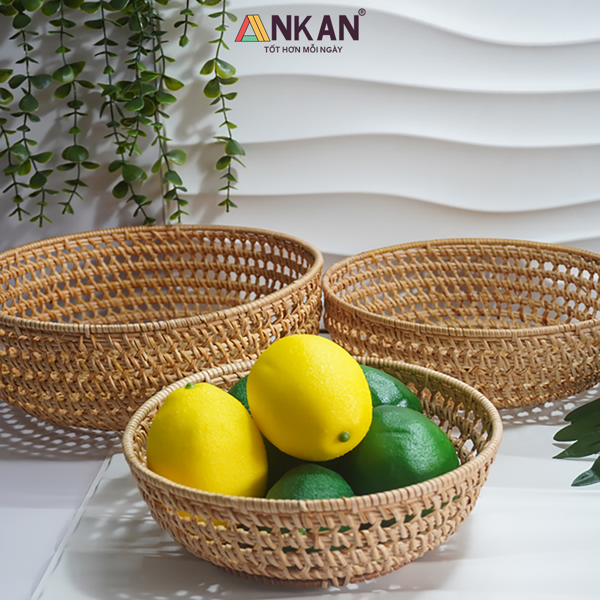 Khay Rổ Mây Tre Đan ANKAN – Đựng Trái Cây, Bánh Kẹo, Đồ Khô, Decor Nhà Ăn &amp; Phòng Khách – Thủ Công Việt Nam