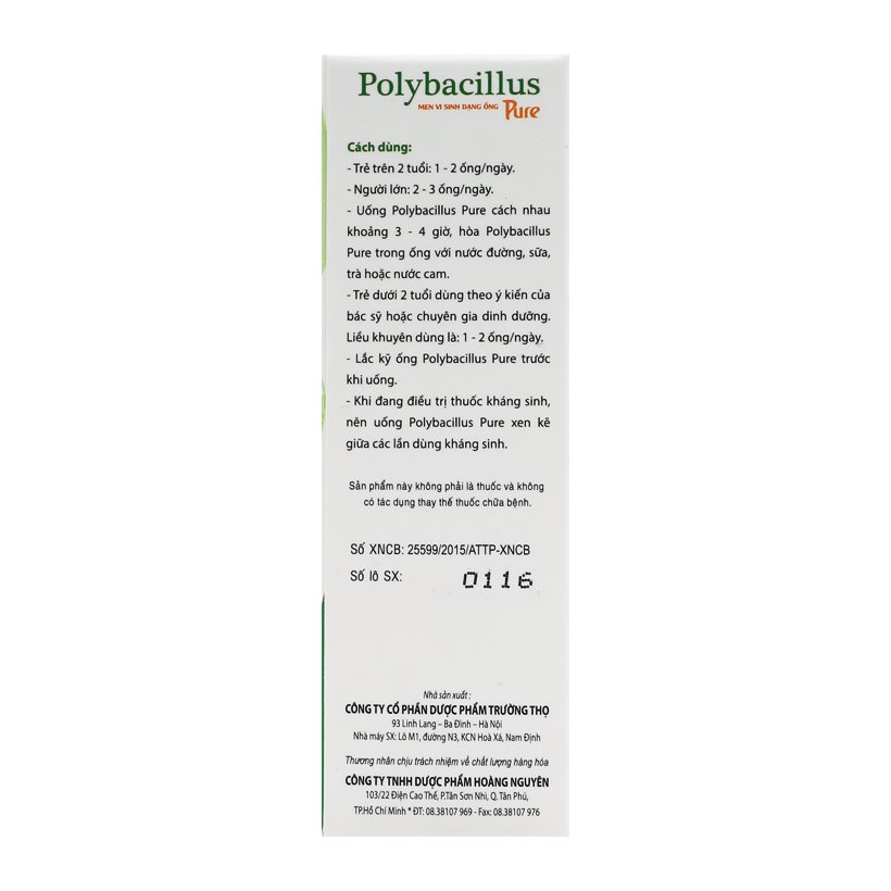 Men vi sinh dạng ống Polybacillus Pure 10 ống