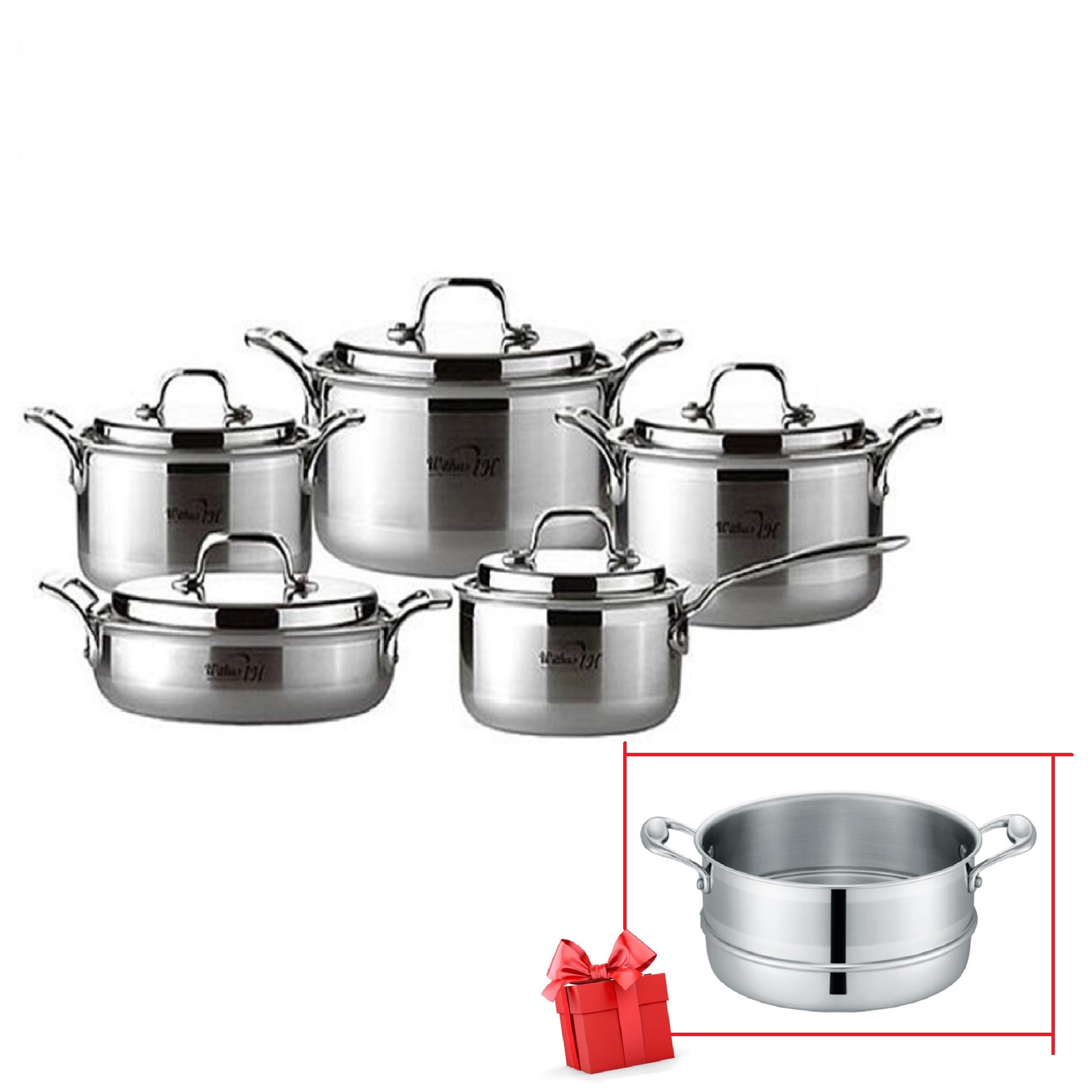 Bộ nồi nhà bếp Inox hiệu PoongNyun WTPIHV - TẶNG KÈM XỬNG INOX POONGNYUN WTPIH-ST 24C