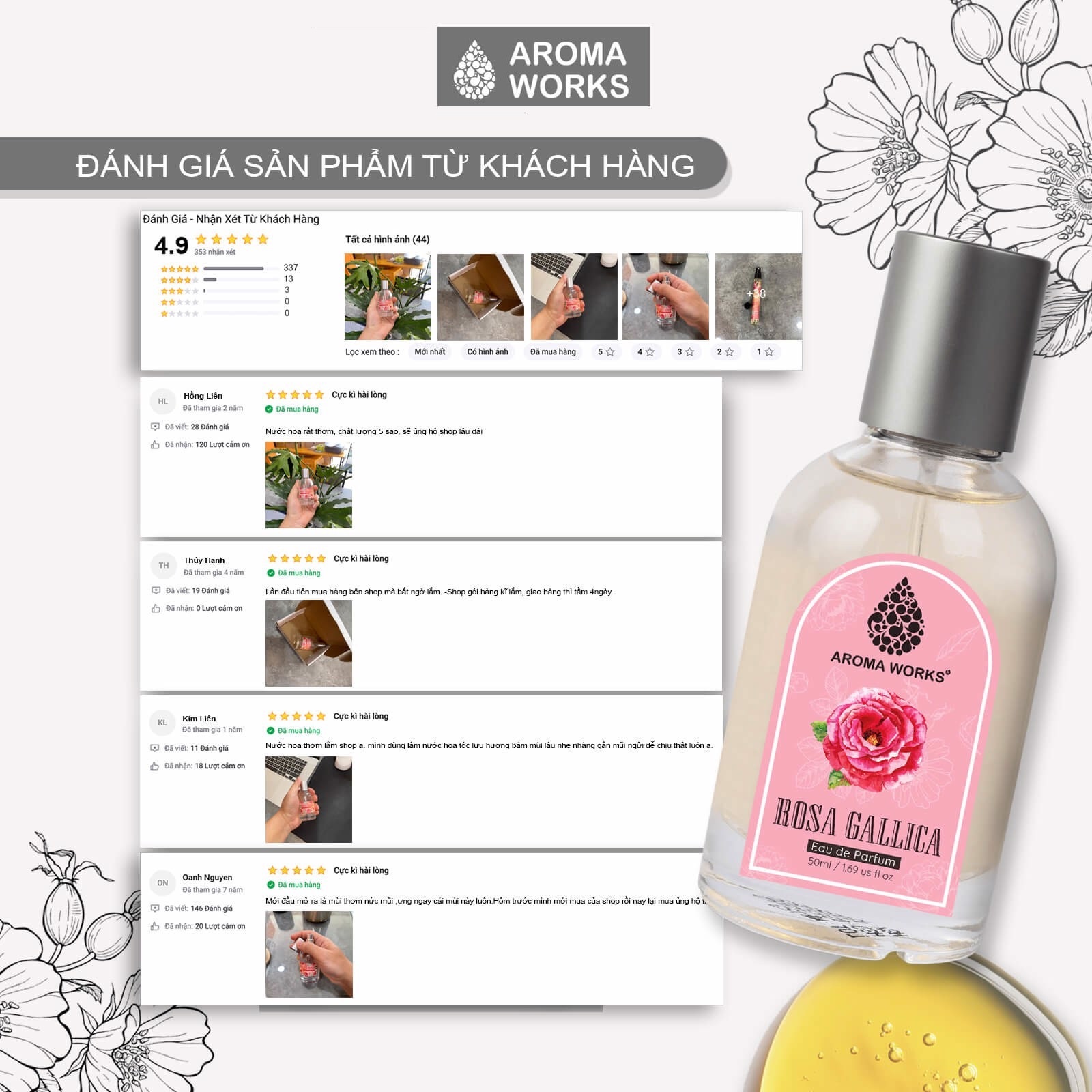 Nước hoa tinh dầu lưu hương lâu Aroma Works Rosa Gallica Eau De Parfum