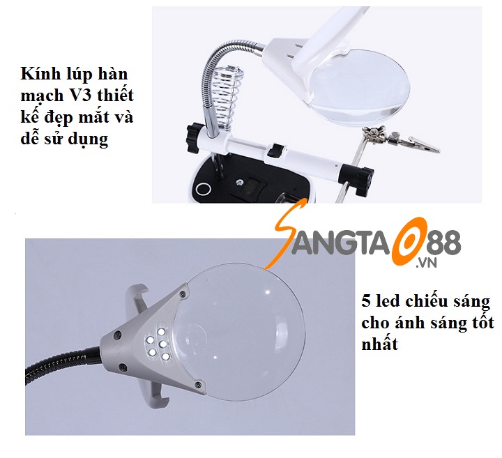 Kính lúp chuyên dụng hỗ trợ hàn mạch in, mạch điện tử, có đèn