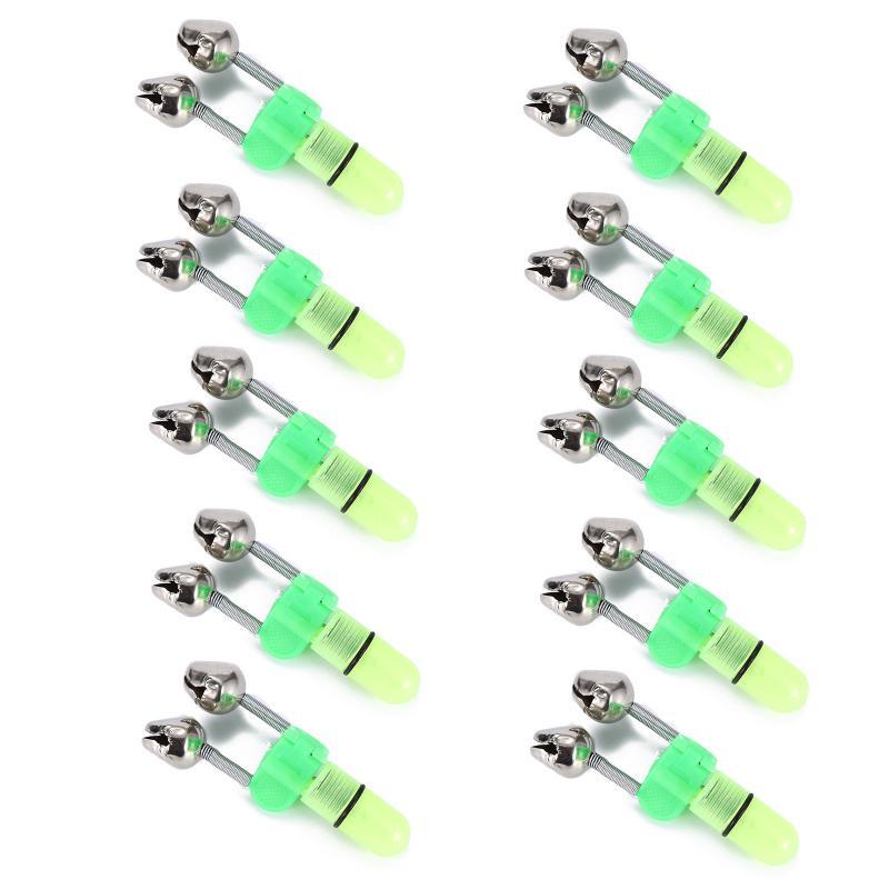 10Pcs/Set LED Night Fishing Rod Bite Bait Alarm Light Twin Bells Clip Alerter Accurate Signal Transmission Fishing Accessories