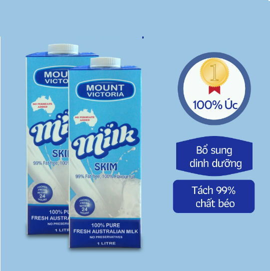 Thùng 12 Hộp Sữa Tươi Tiệt Trùng Tách Béo Skim Amount Victoria 1 Lít, Nhập Khẩu Từ Úc