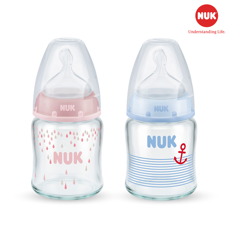 Bình Sữa Thủy Tinh 120ml Núm Ti Silicone S1 Nuk NU66126 (Size M) - Màu Ngẫu Nhiên