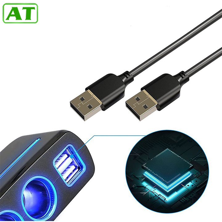 Bộ Chia Tẩu Sạc Ô Tô ,Xe Hơi 3 Tẩu - 2 Usb QC 3.0 Công Suất 120W Kết Hợp Led